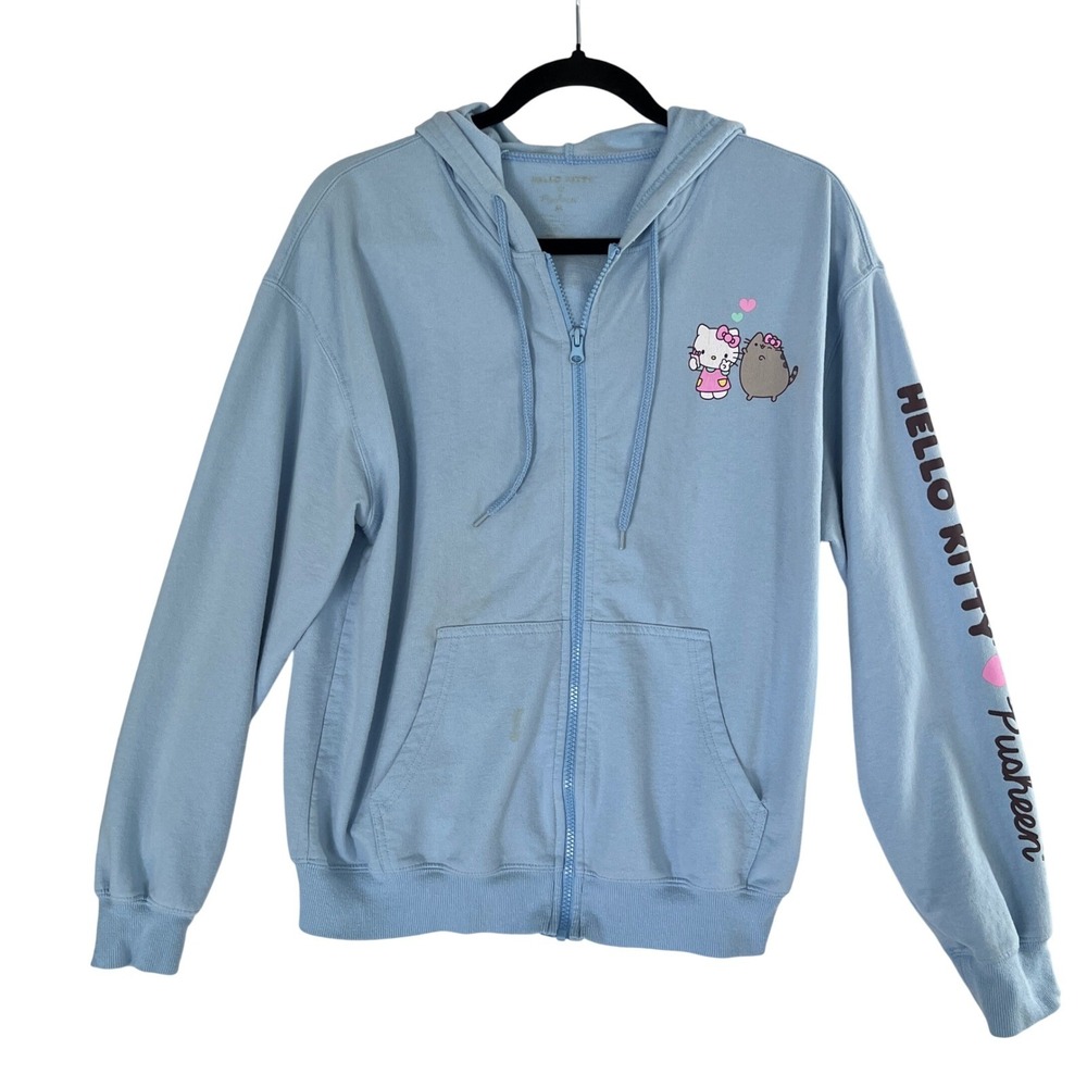 Hello Kitty Pusheen Baby Blue Full Zip Hoodie Sweatshirt Womens‎ Medium - READ